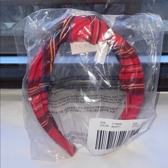 ❤️ NWT J. Crew Red Tartan Headband in Cotton - Picture 4 of 8